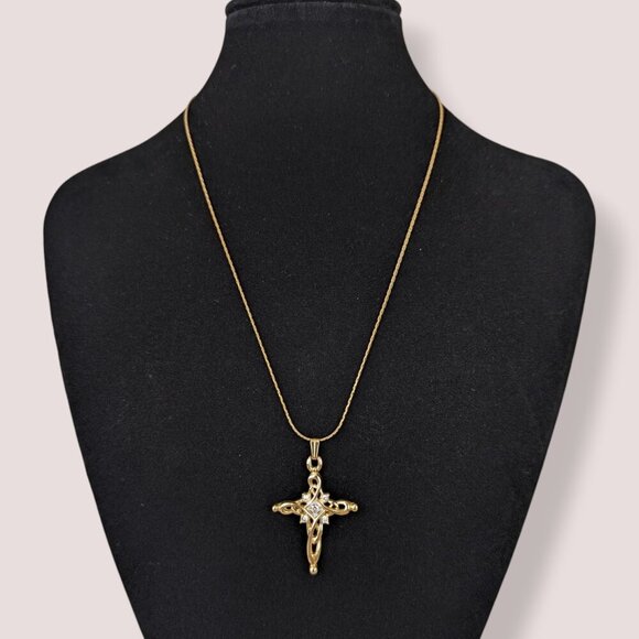V. Swirling Rhinestone Cross Pendant Necklace - Picture 1 of 6